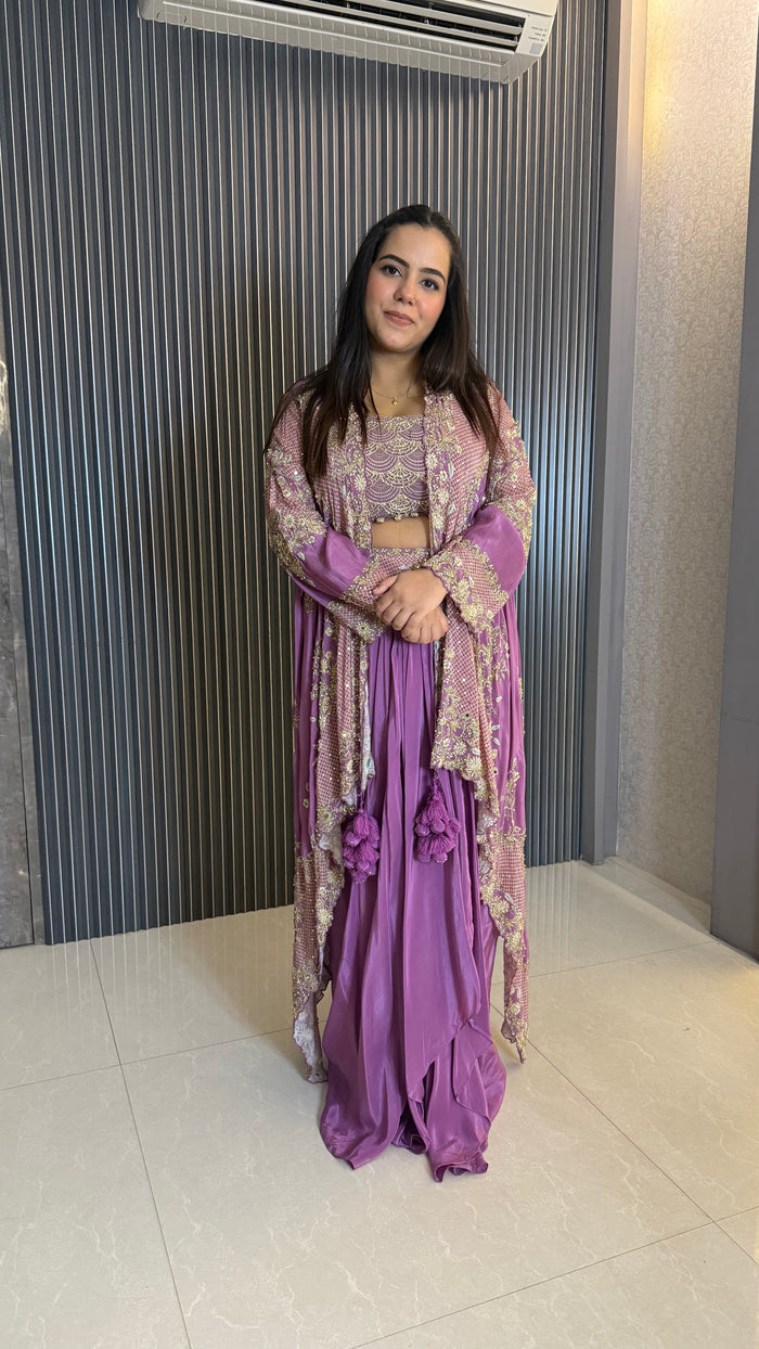 Pearl & Cutdana Detailed Digital Print Crepe Indo-Western Set