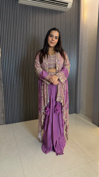 Pearl & Cutdana Detailed Digital Print Crepe Indo-Western Set