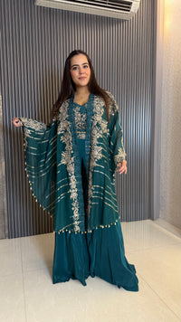 Zari Embroidered Indo-Western Set (Upto Size 46)