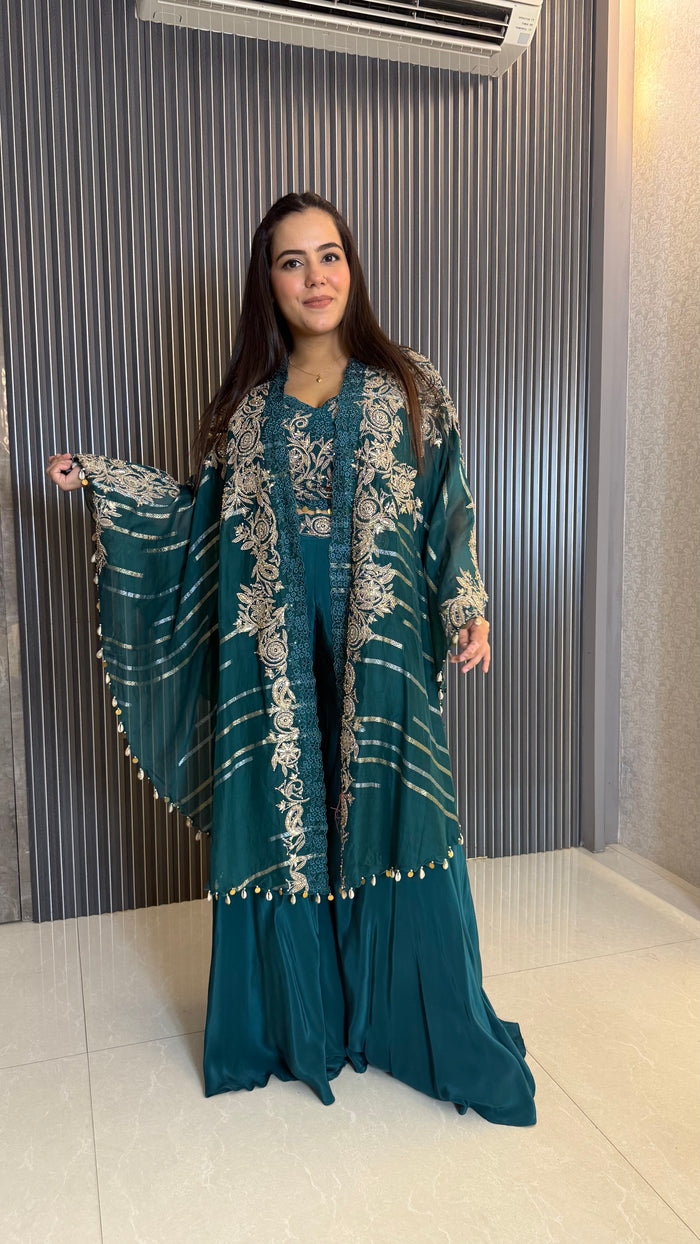 Zari Embroidered Indo-Western Set (Upto Size 46)