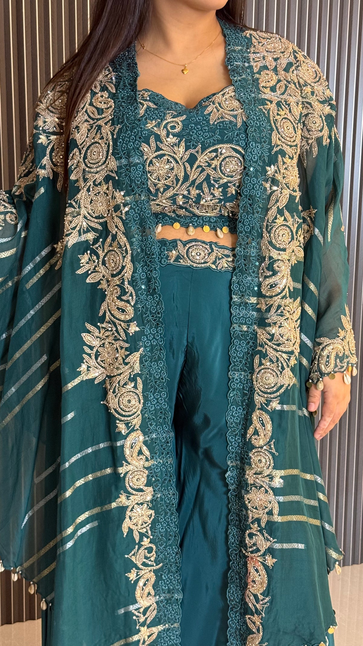 Zari Embroidered Indo-Western Set (Upto Size 46)