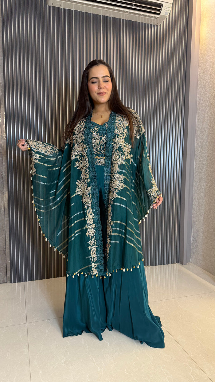 Zari Embroidered Indo-Western Set (Upto Size 46)