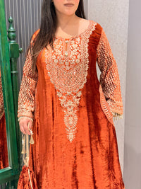 Thread Embroidered Velvet Suit Set