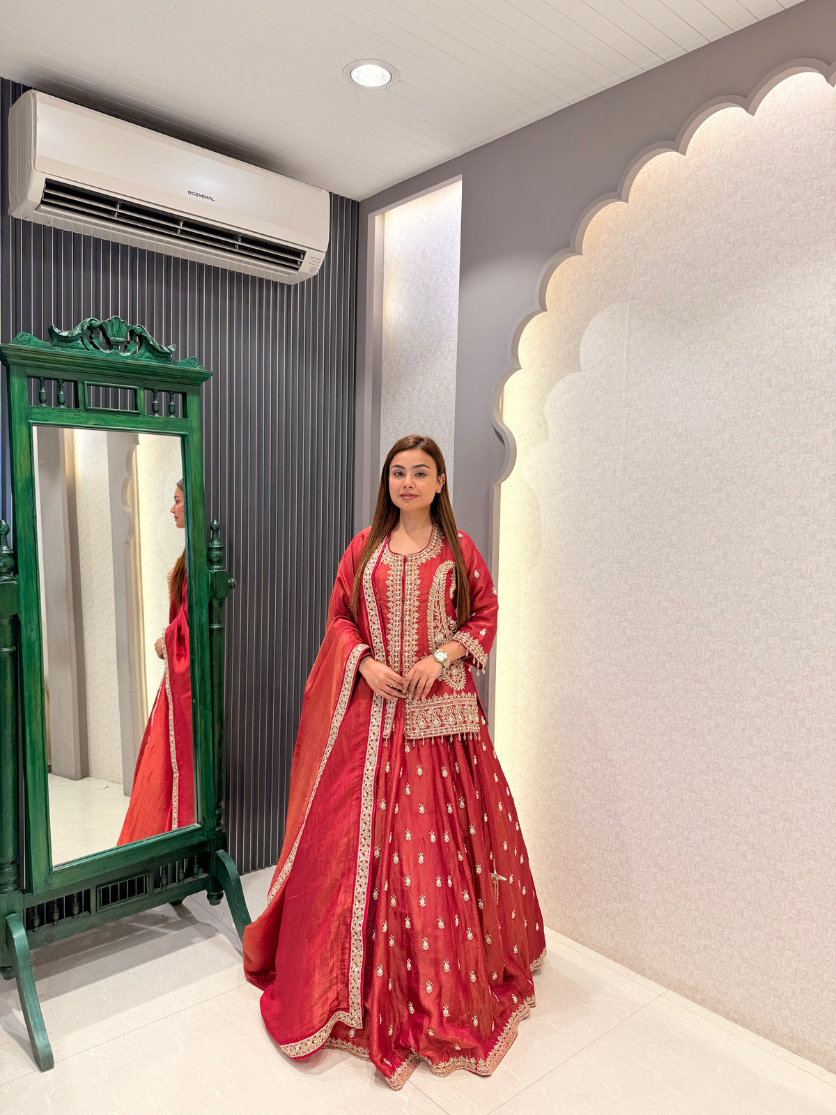 Shimmer Silk Lehenga with Dabka, Zardozi & Pearl Handwork