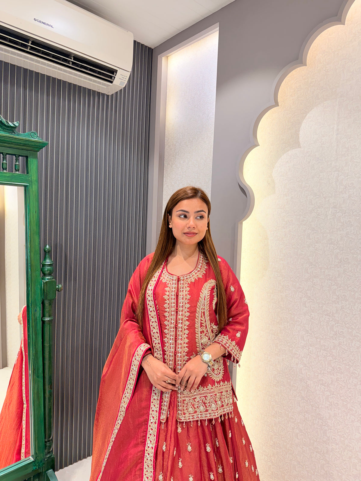 Shimmer Silk Lehenga with Dabka, Zardozi & Pearl Handwork