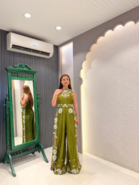 Pure Silk Handworked Indo Jumpsuit with Pearls & Mirror Detailing