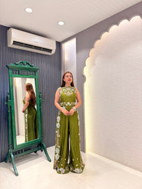 Pure Silk Handworked Indo Jumpsuit with Pearls & Mirror Detailing