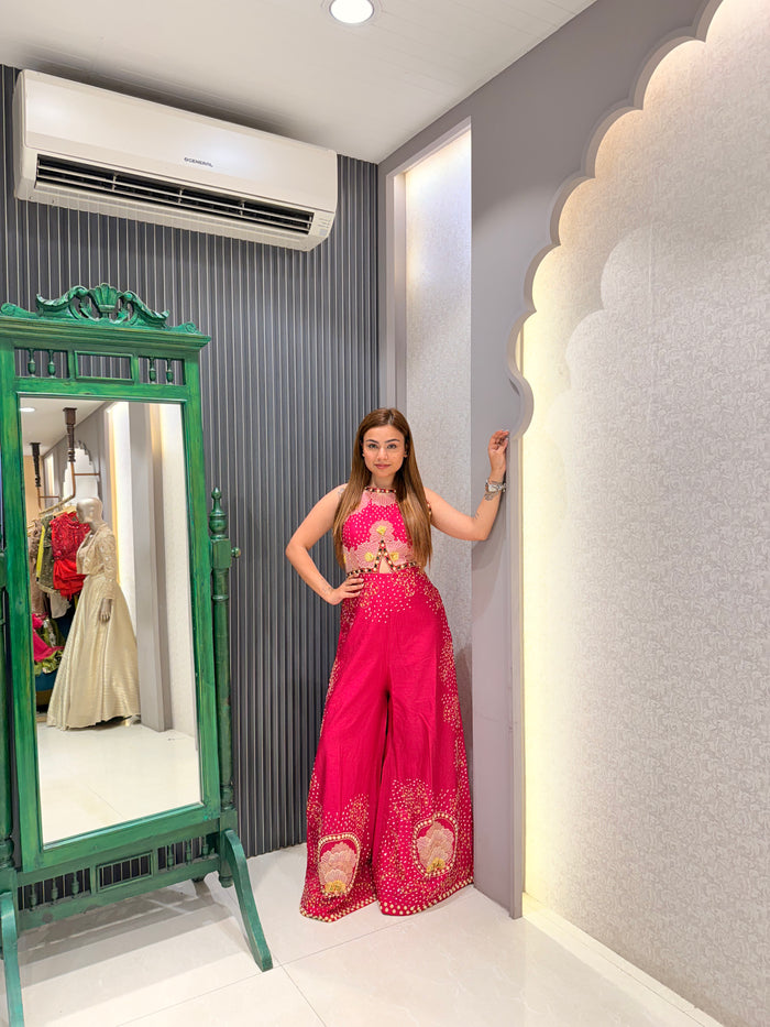 Pure Silk Handworked Indo Jumpsuit with Pearls & Mirror Detailing