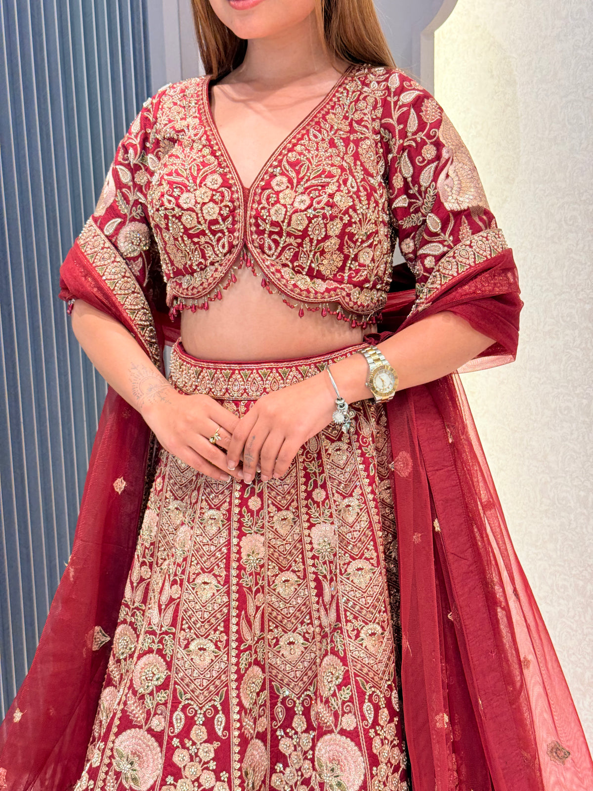 Embroidered Lehenga Set with Dori, Pearls & Zarkan Detailing