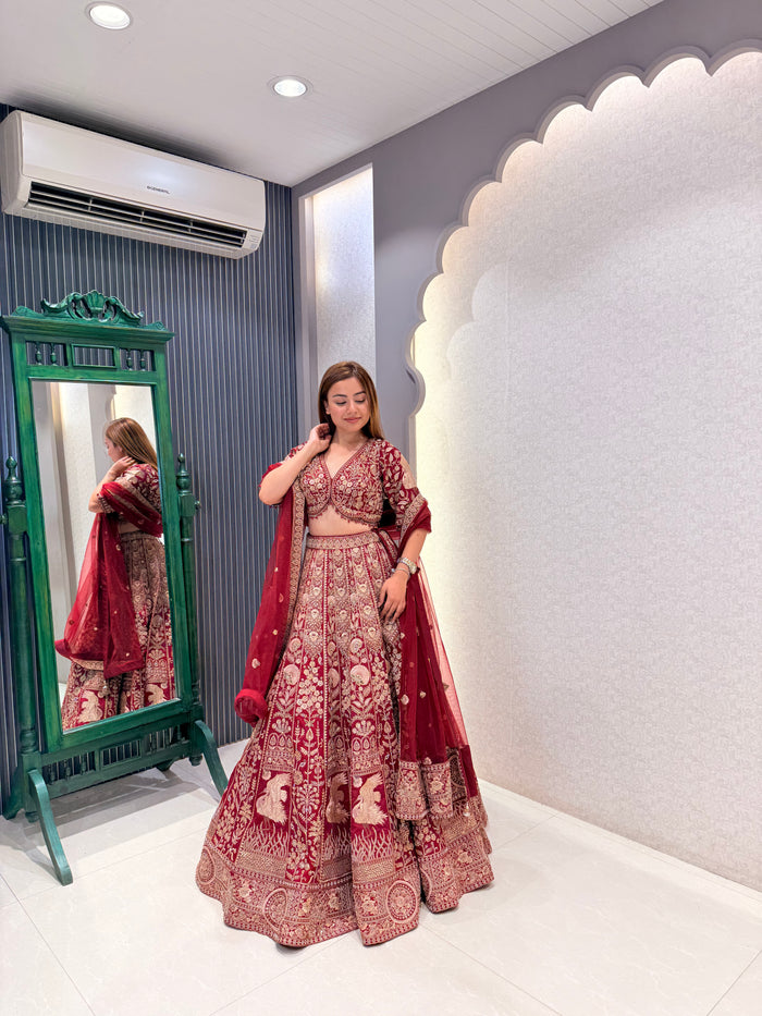Embroidered Lehenga Set with Dori, Pearls & Zarkan Detailing