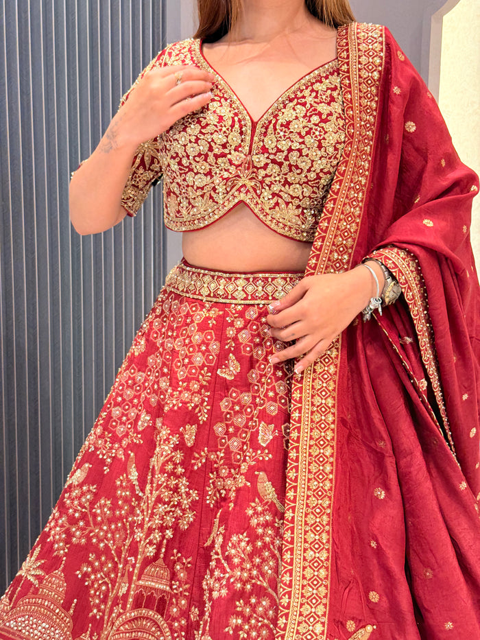 Pure Khadi Silk Lehenga with Handworked Blouse & Dori Detailing