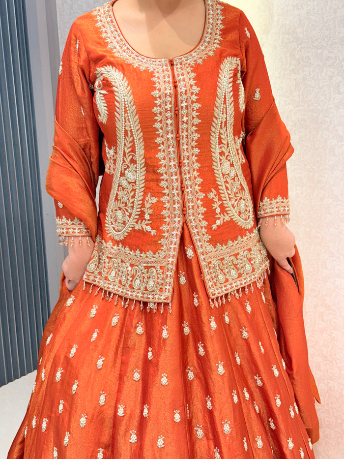 Shimmer Silk Lehenga with Dabka, Zardozi & Pearl Handwork