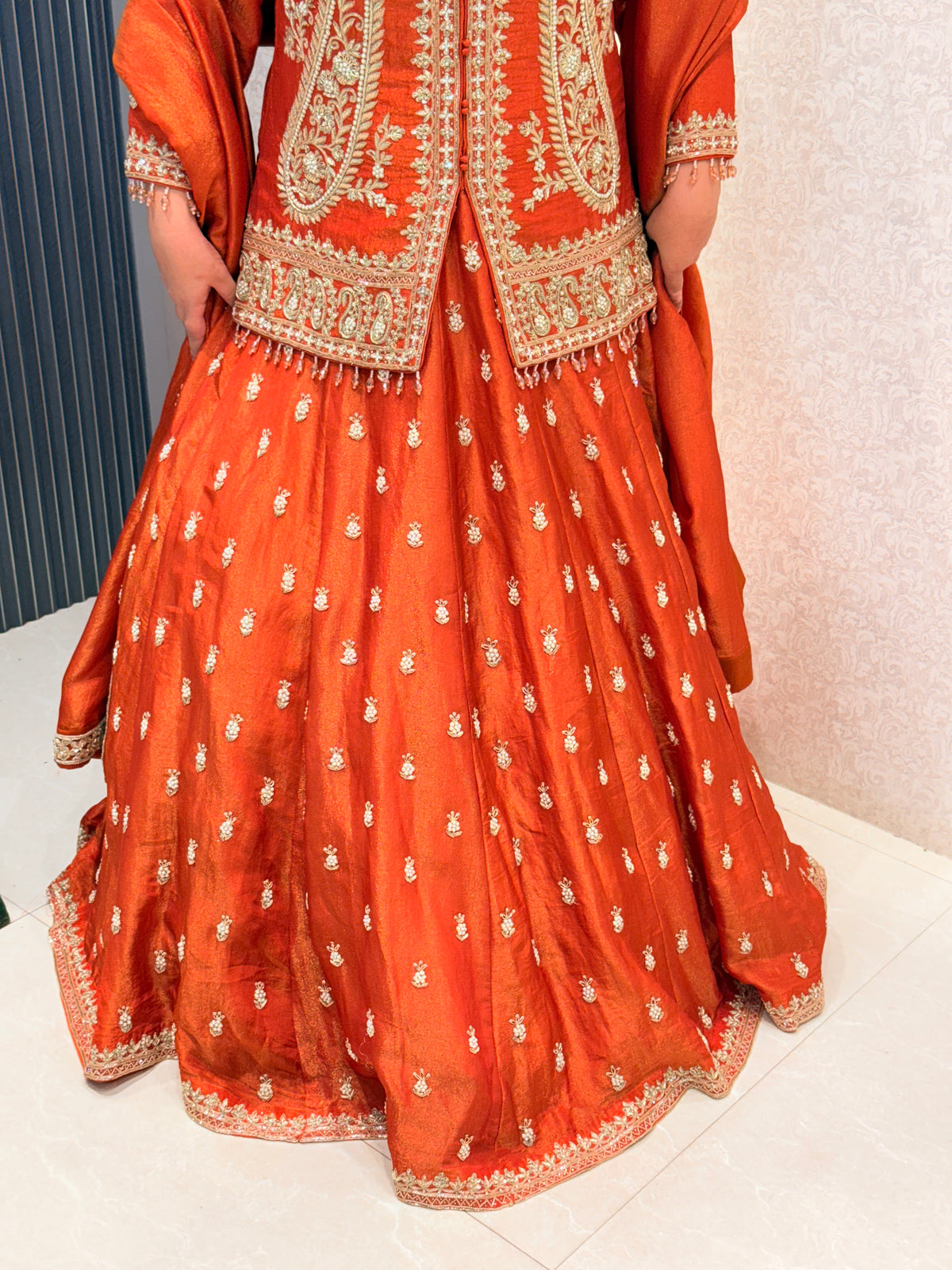 Shimmer Silk Lehenga with Dabka, Zardozi & Pearl Handwork