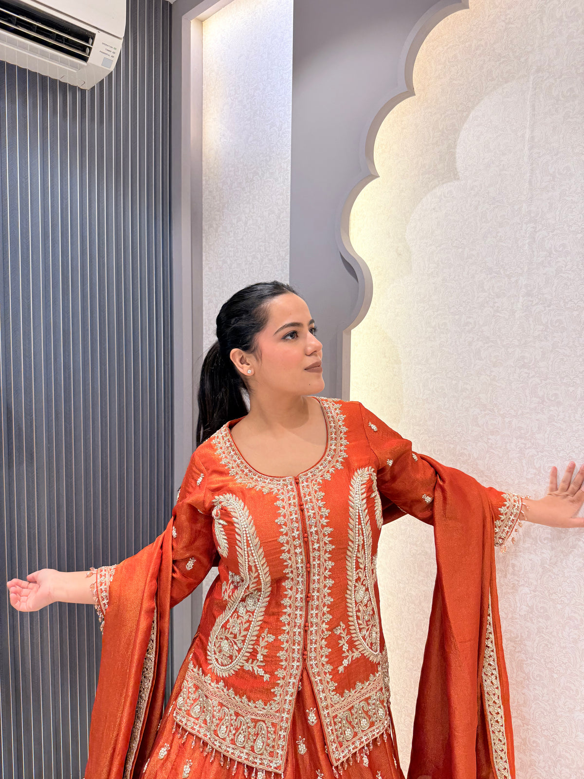 Shimmer Silk Lehenga with Dabka, Zardozi & Pearl Handwork