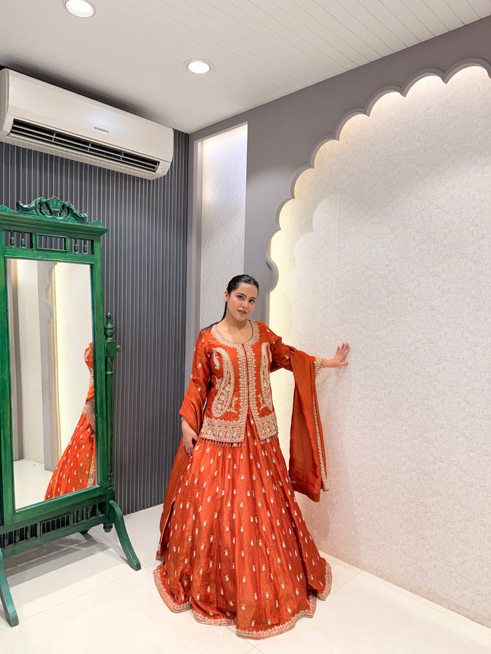 Shimmer Silk Lehenga with Dabka, Zardozi & Pearl Handwork