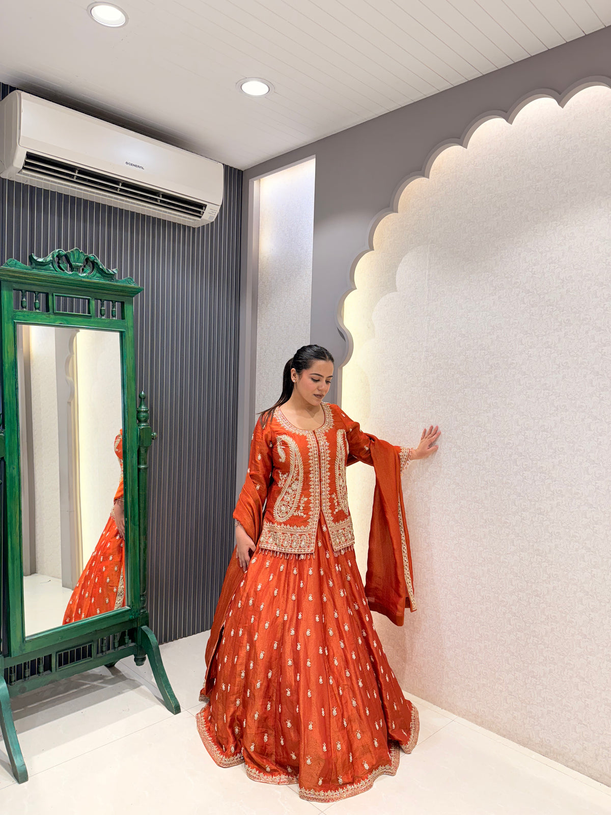 Shimmer Silk Lehenga with Dabka, Zardozi & Pearl Handwork