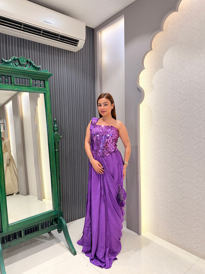 Mirror Work Drape Set with Crepe Bottom