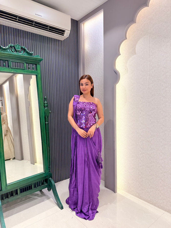 Mirror Work Drape Set with Crepe Bottom