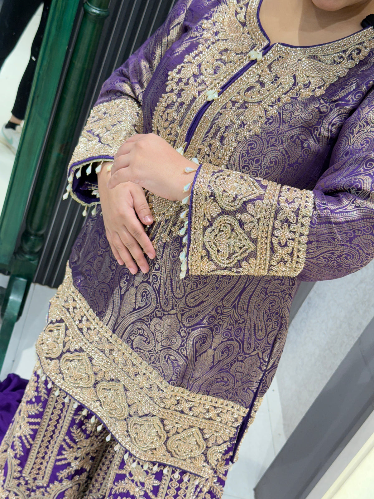 Brocade Shirt with Heavy Handwork Bottoms & Beaded Neckline