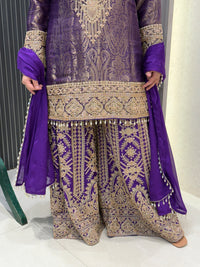 Brocade Shirt with Heavy Handwork Bottoms & Beaded Neckline