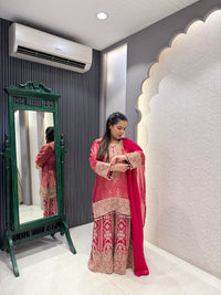 Brocade Shirt with Heavy Handwork Bottoms & Beaded Neckline