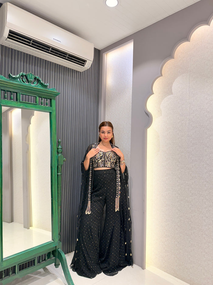 Georgette Indowestern Set with Intricate Mirror Work