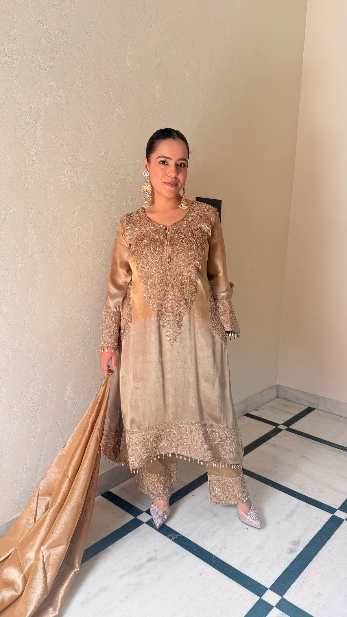 Shimmer Silk Suit with Elegant Beads Work
