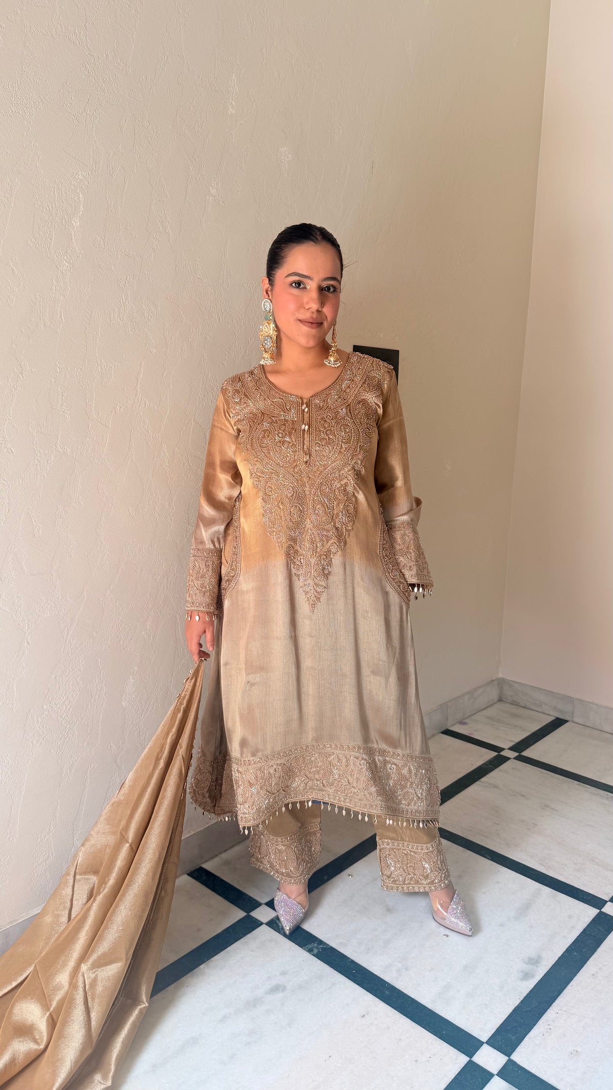 Shimmer Silk Suit with Elegant Beads Work