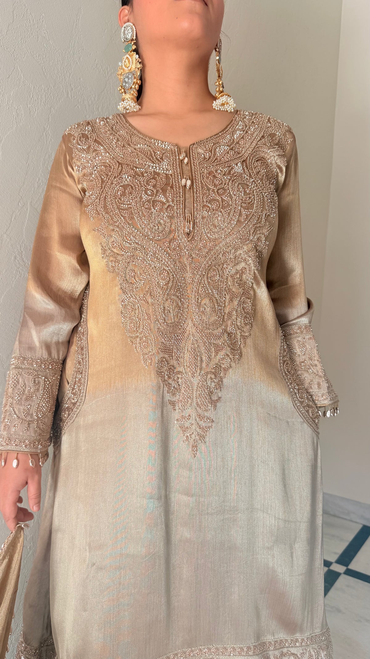 Shimmer Silk Suit with Elegant Beads Work