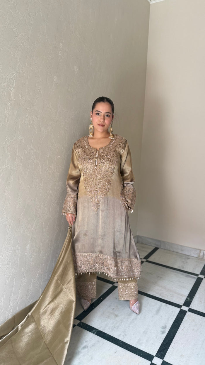 Shimmer Silk Suit with Elegant Beads Work