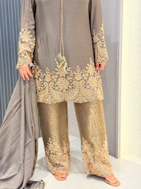 Brocade Suit Set with Handwork Beads Embellished Shirt
