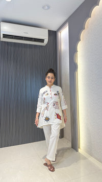 Cotton Jacquard Co-ords Set with Thread Embroidery Work