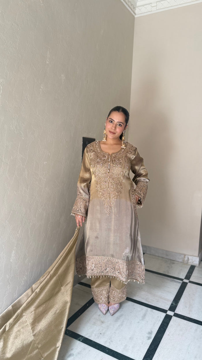 Shimmer Silk Suit with Elegant Beads Work