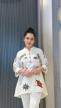 Cotton Jacquard Co-ords Set with Thread Embroidery Work