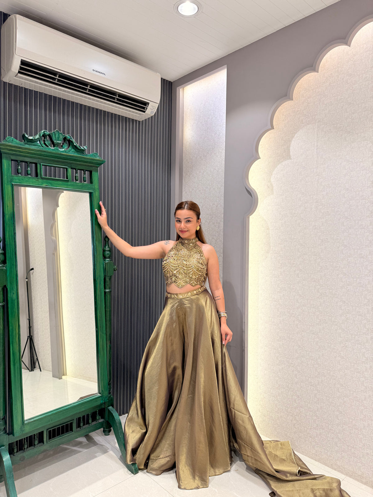 Shimmer Silk Indowestern Set with Dori & Mirror Handwork