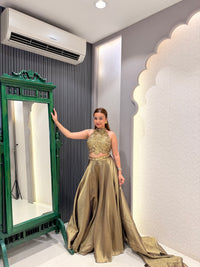 Shimmer Silk Indowestern Set with Dori & Mirror Handwork