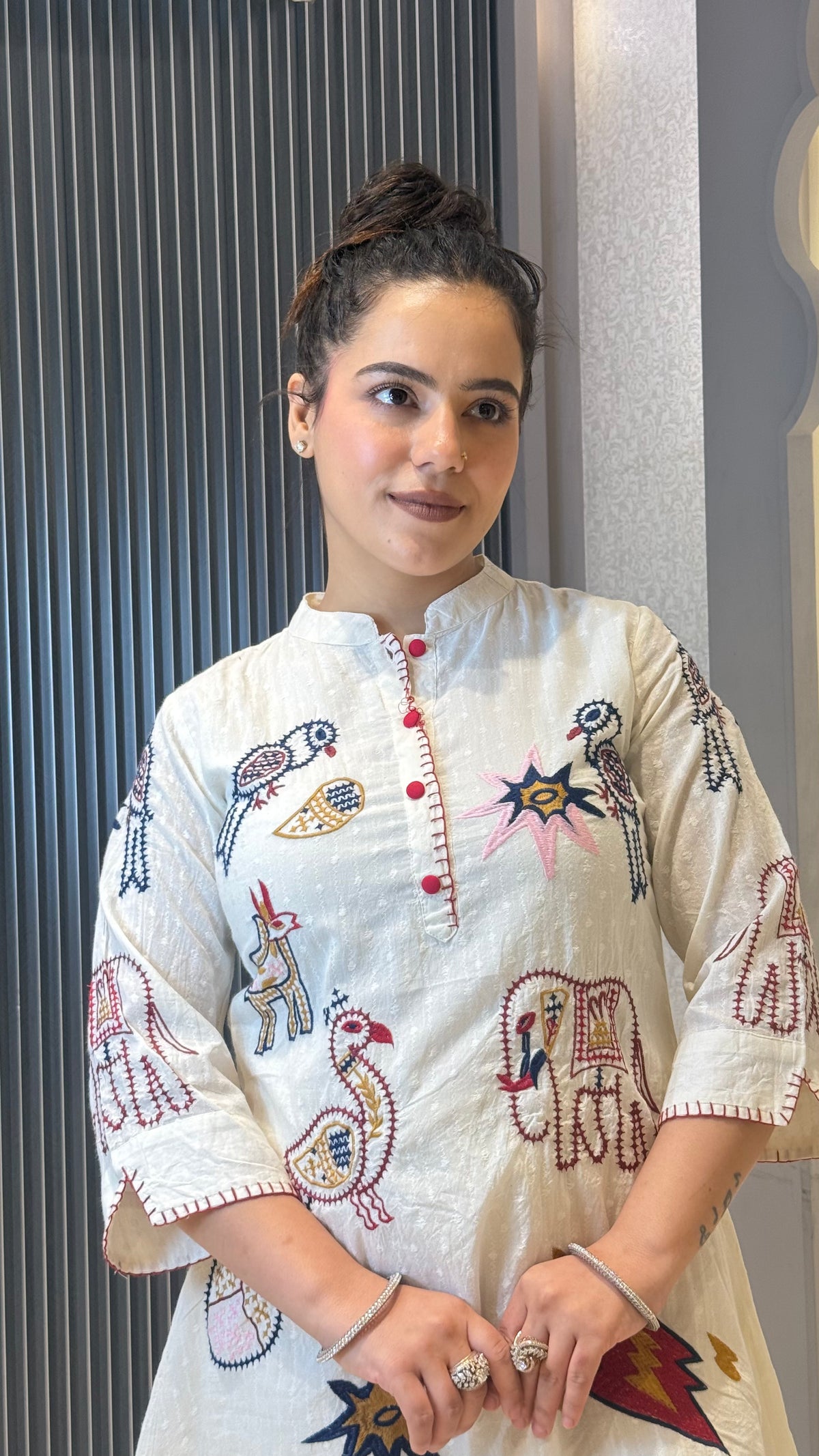 Cotton Jacquard Co-ords Set with Thread Embroidery Work