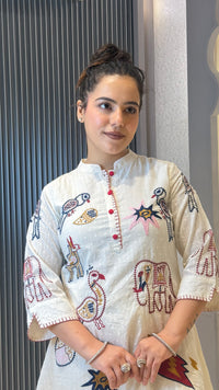 Cotton Jacquard Co-ords Set with Thread Embroidery Work