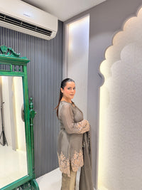 Brocade Suit Set with Handwork Beads Embellished Shirt