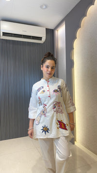 Cotton Jacquard Co-ords Set with Thread Embroidery Work