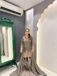 Brocade Suit Set with Handwork Beads Embellished Shirt