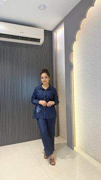 Cotton Denim Co-ords Set with Thread Embroidery Work