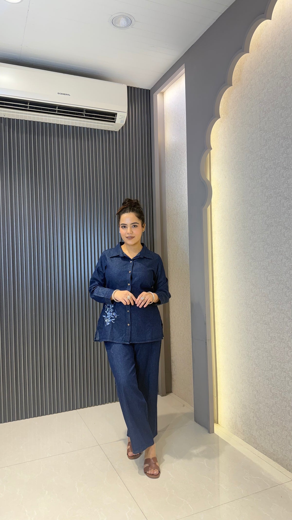 Cotton Denim Co-ords Set with Thread Embroidery Work