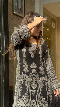 Pakistani Long Georgette Suit Set with Hand Beads Work | Size Up to 44 | Festive & Party Wear