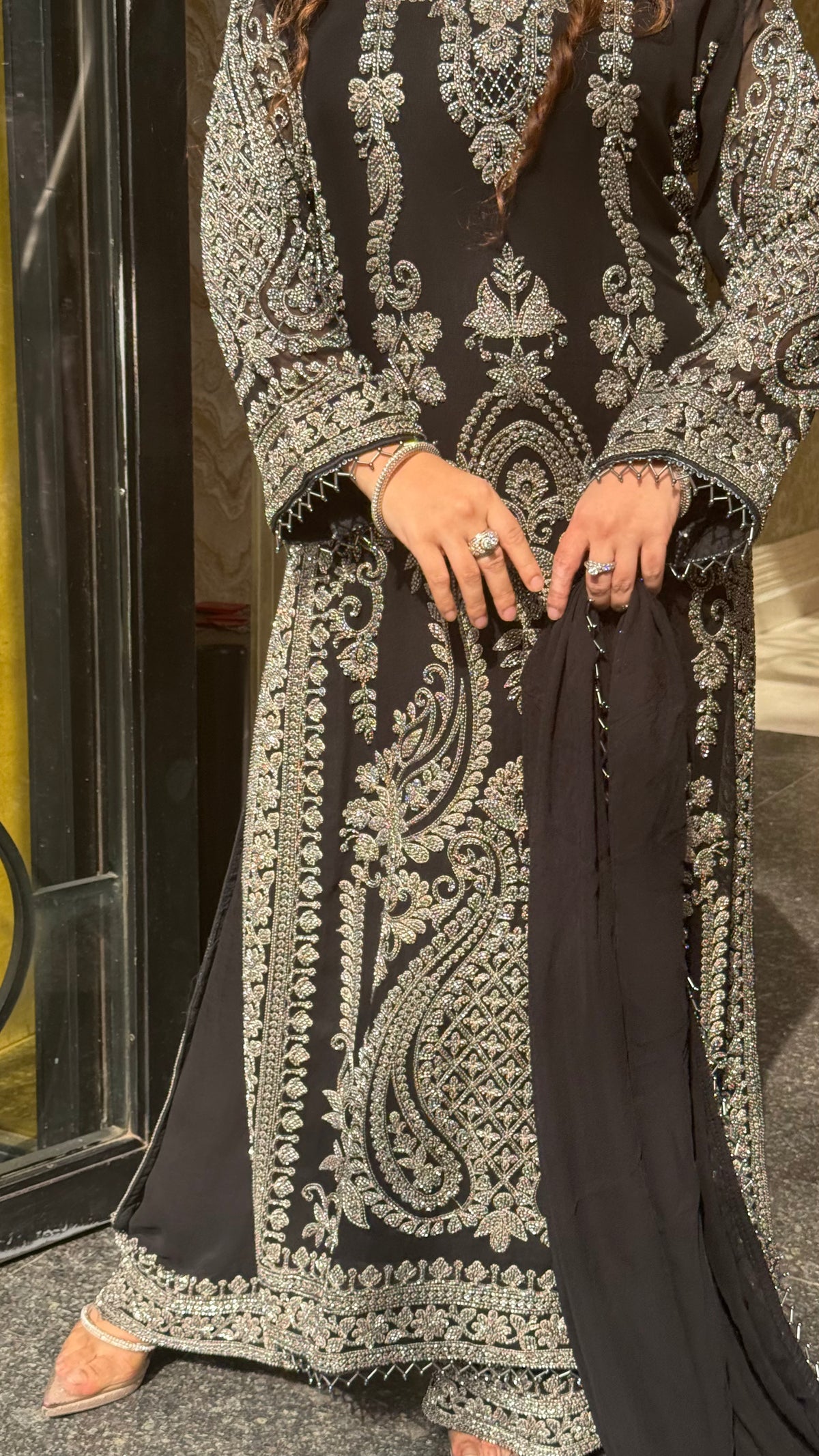 Pakistani Long Georgette Suit Set with Hand Beads Work | Size Up to 44 | Festive & Party Wear