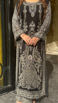 Pakistani Long Georgette Suit Set with Hand Beads Work | Size Up to 44 | Festive & Party Wear