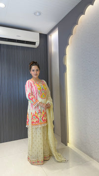 Budget Friendly Printed Sharara Suit Set with Mirror Work