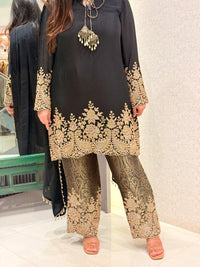 Brocade Suit Set with Handwork Beads Embellished Shirt