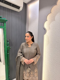 Brocade Suit Set with Handwork Beads Embellished Shirt