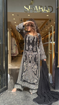 Pakistani Long Georgette Suit Set with Hand Beads Work | Size Up to 44 | Festive & Party Wear